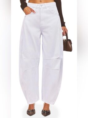 White High-Waist Barrel Leg Pants